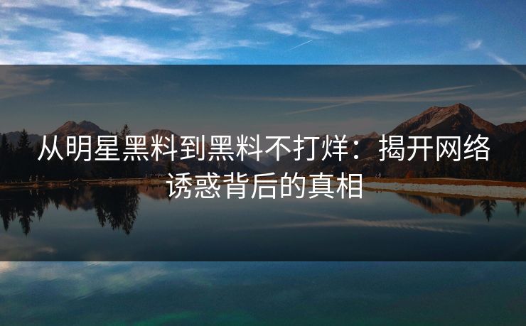 从明星黑料到黑料不打烊：揭开网络诱惑背后的真相