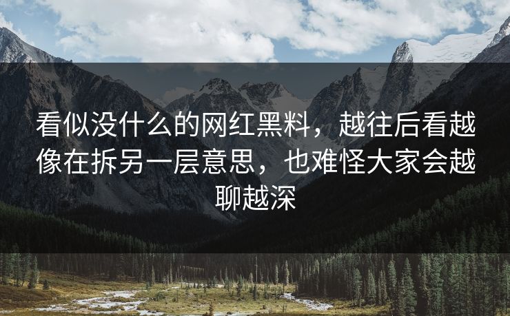 看似没什么的网红黑料,越往后看越像在拆另一层意思,也难怪大家会越聊越深 看似没什么的网红黑料,越往后看越像在拆另一层意思,也难怪大家会越聊越深